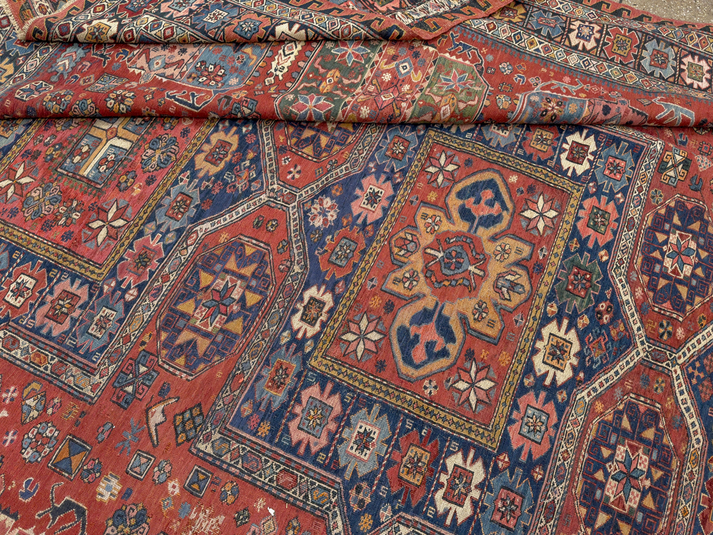 Antique Central Asian Soumak Room Size Carpet, No.29613 - Staging