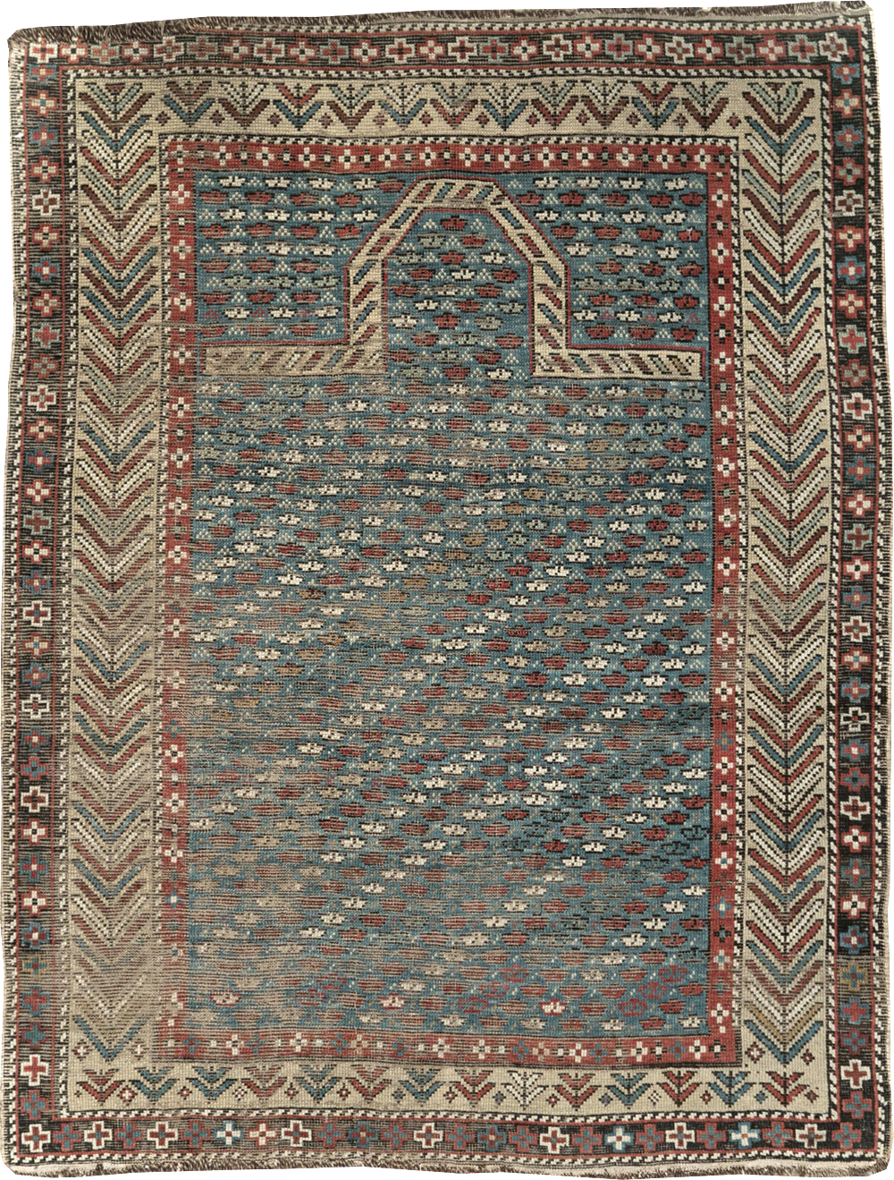 Distressed Antique Caucasian Shirvan Throw Rug, No.29626 - Staging