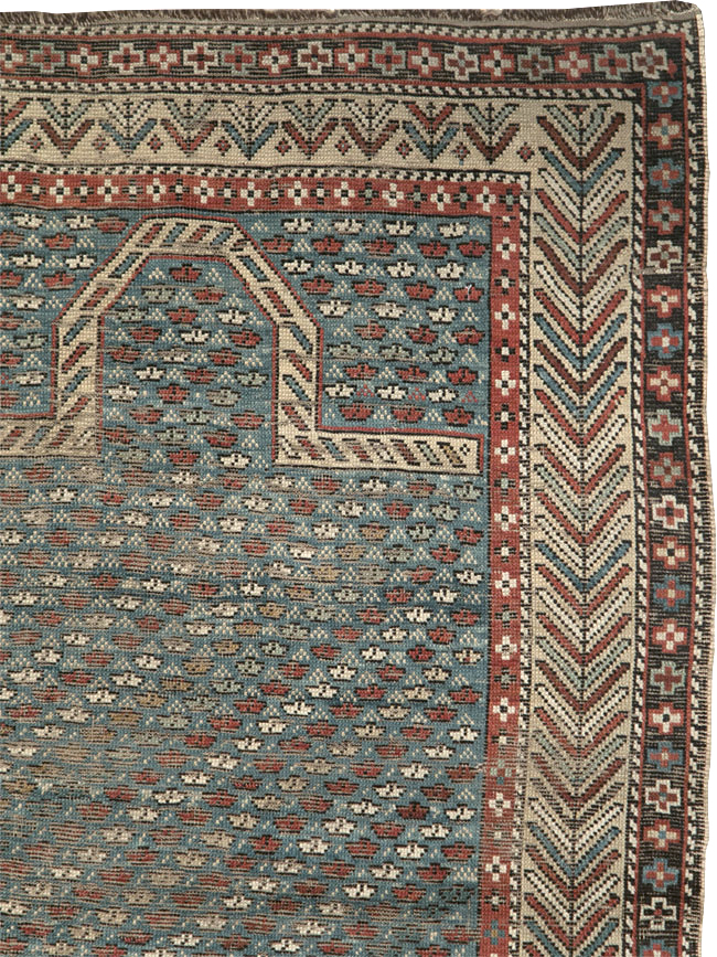 Distressed Antique Caucasian Shirvan Throw Rug, No.29626 - Staging