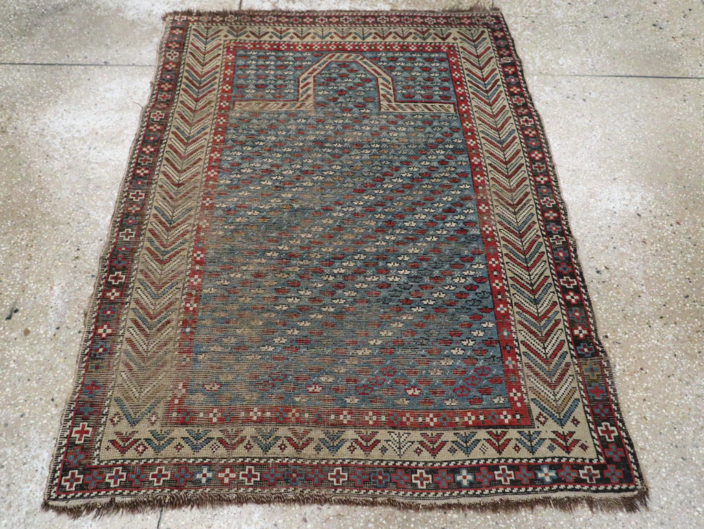 Distressed Antique Caucasian Shirvan Throw Rug, No.29626 - Staging