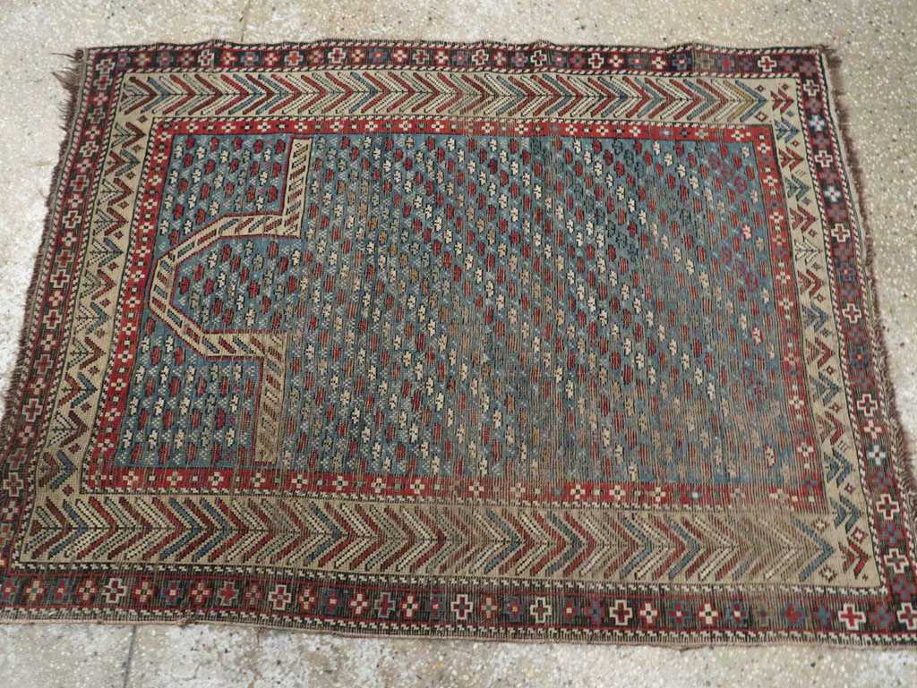 Distressed Antique Caucasian Shirvan Throw Rug, No.29626 - Staging