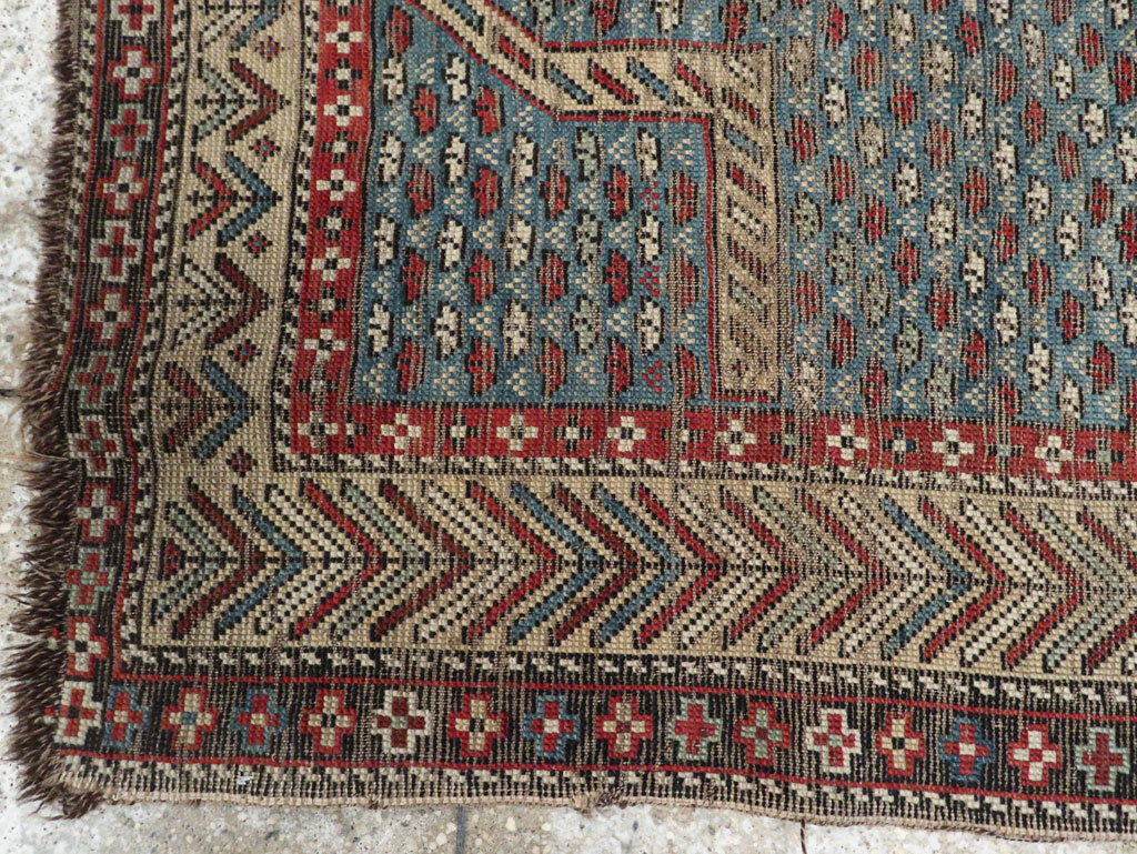 Distressed Antique Caucasian Shirvan Throw Rug, No.29626 - Staging