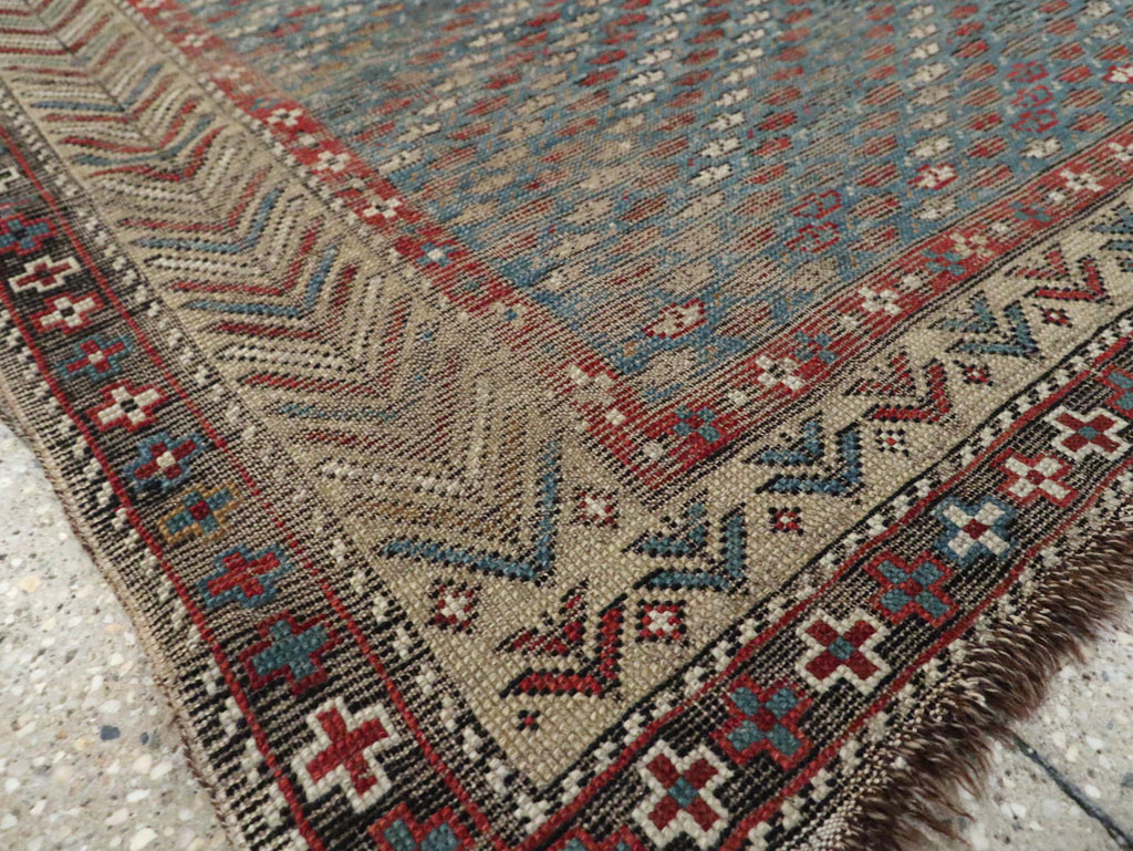 Distressed Antique Caucasian Shirvan Throw Rug, No.29626 - Staging