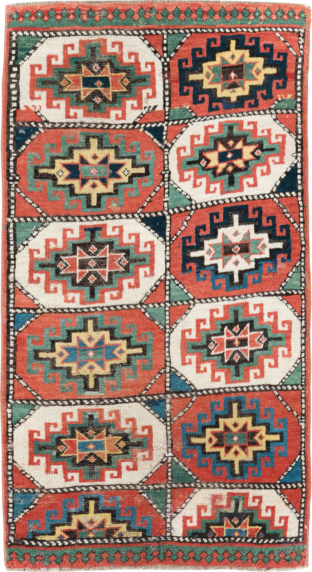 Antique Caucasian Kazak Throw Rug, No.29632 - Staging