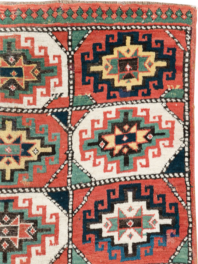 Antique Caucasian Kazak Throw Rug, No.29632 - Staging