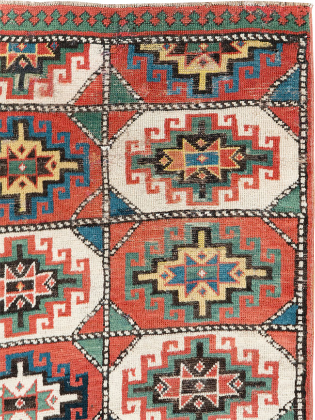 Antique Caucasian Kazak Throw Rug, No.29632 - Staging