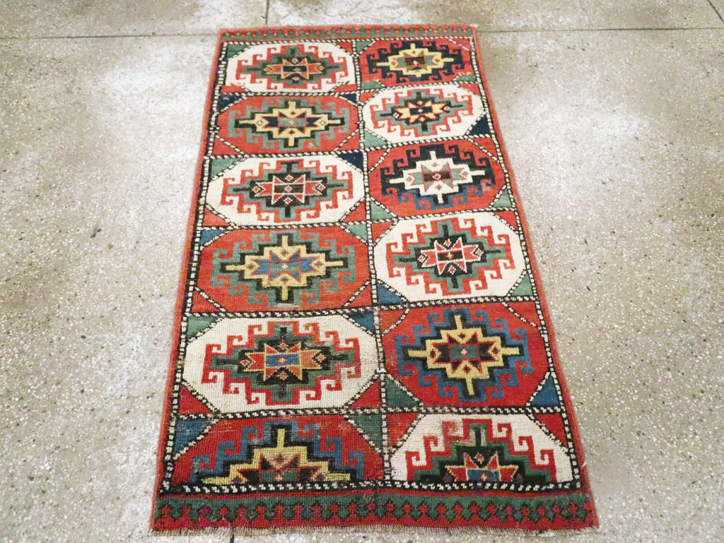 Antique Caucasian Kazak Throw Rug, No.29632 - Staging