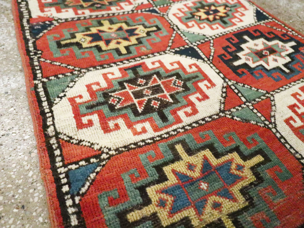 Antique Caucasian Kazak Throw Rug, No.29632 - Staging