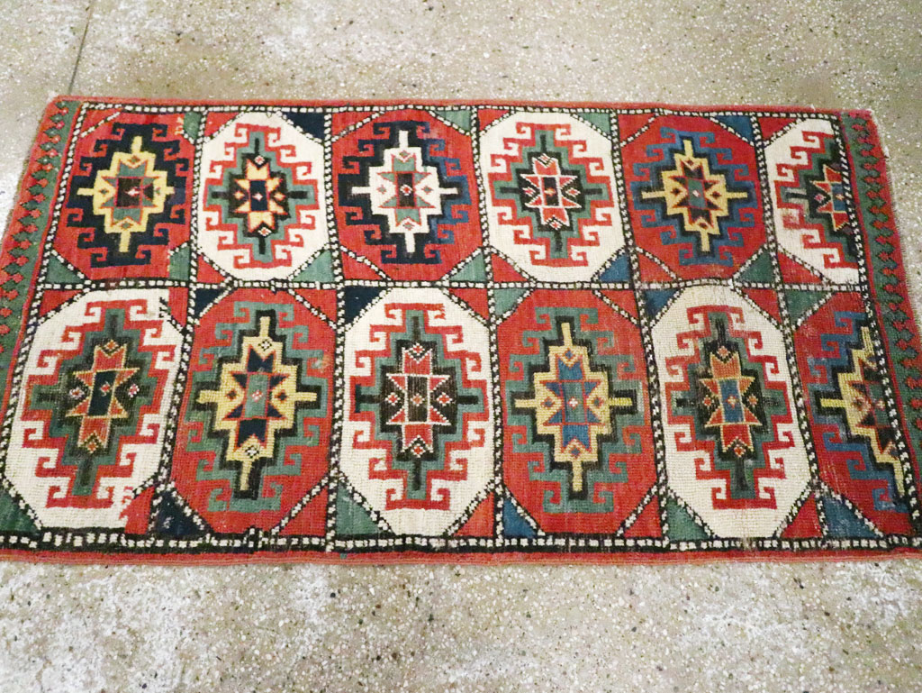 Antique Caucasian Kazak Throw Rug, No.29632 - Staging