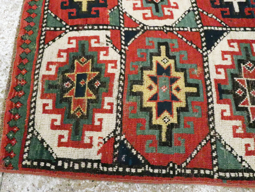 Antique Caucasian Kazak Throw Rug, No.29632 - Staging