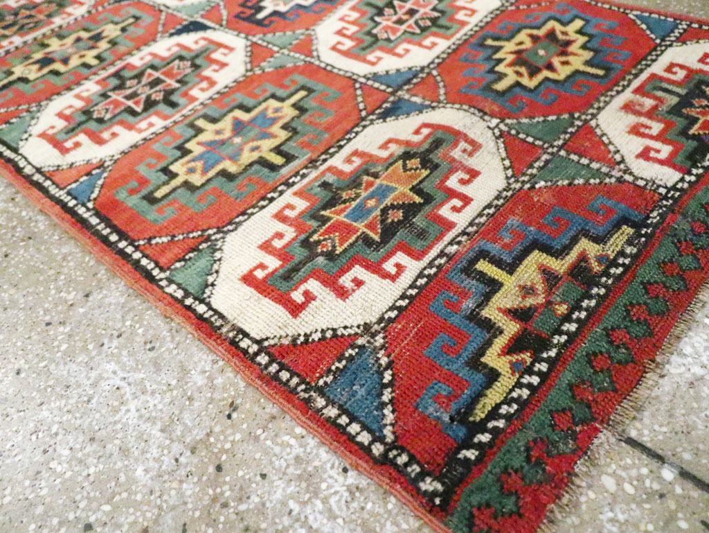 Antique Caucasian Kazak Throw Rug, No.29632 - Staging