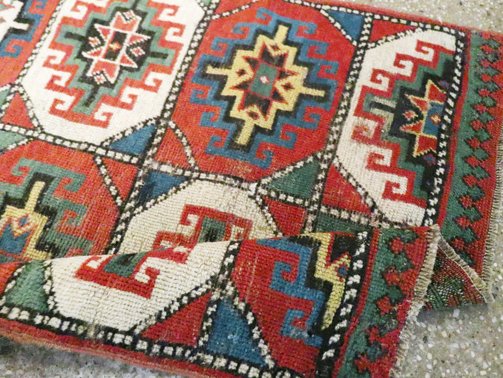 Antique Caucasian Kazak Throw Rug, No.29632 - Staging