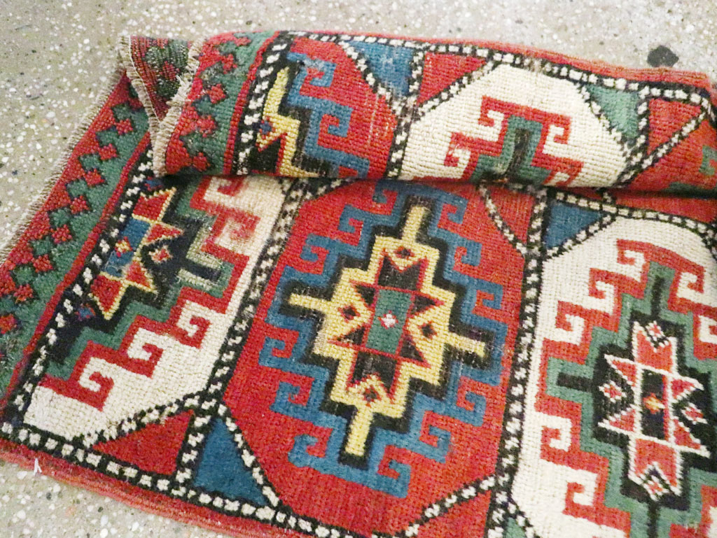 Antique Caucasian Kazak Throw Rug, No.29632 - Staging