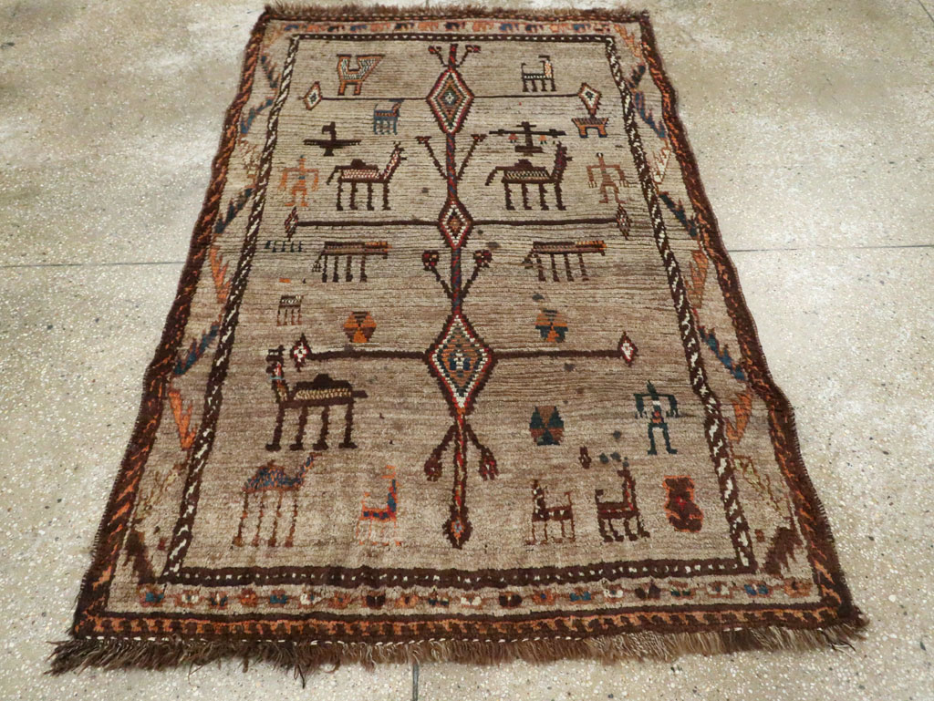 Vintage Persian Gabbeh Pictorial Rug, No.29640 - Staging