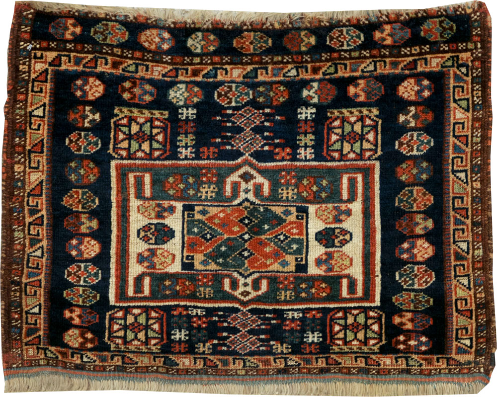 Antique Persian Khamseh Throw Rug, No.29644 - Staging