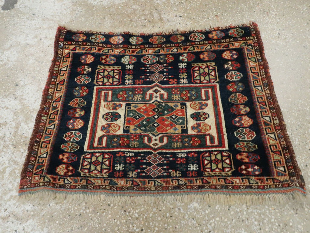 Antique Persian Khamseh Throw Rug, No.29644 - Staging