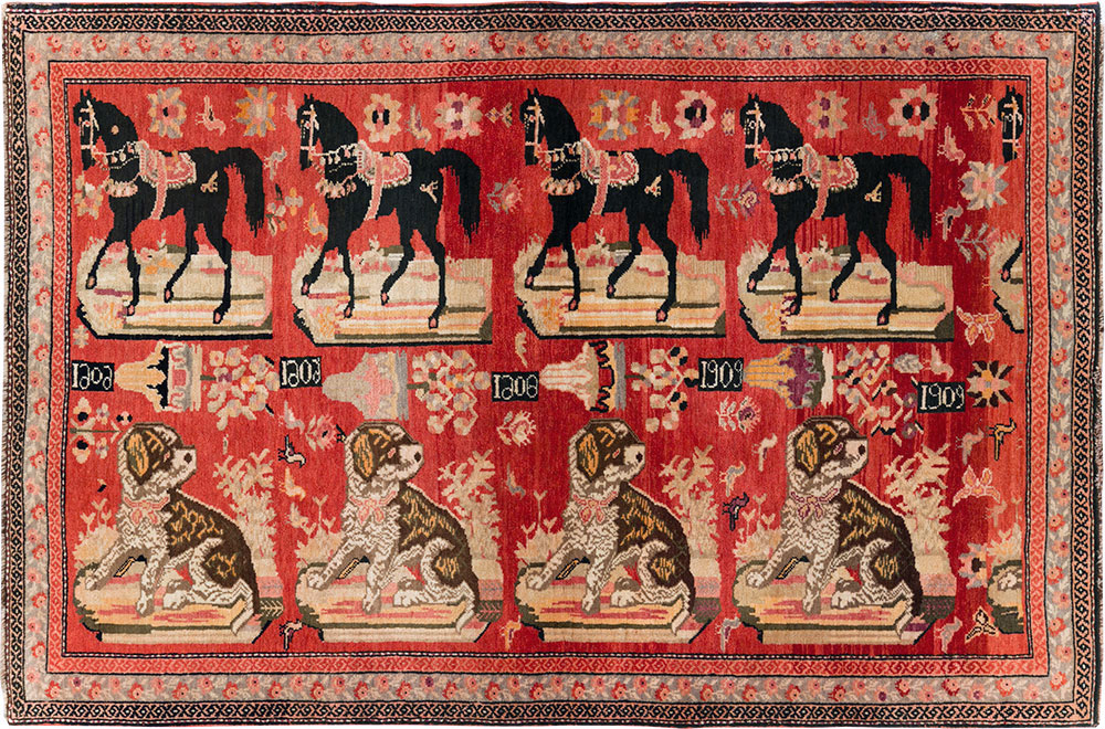 Vintage Pictorial Karabagh Rug, No.29651 - Staging