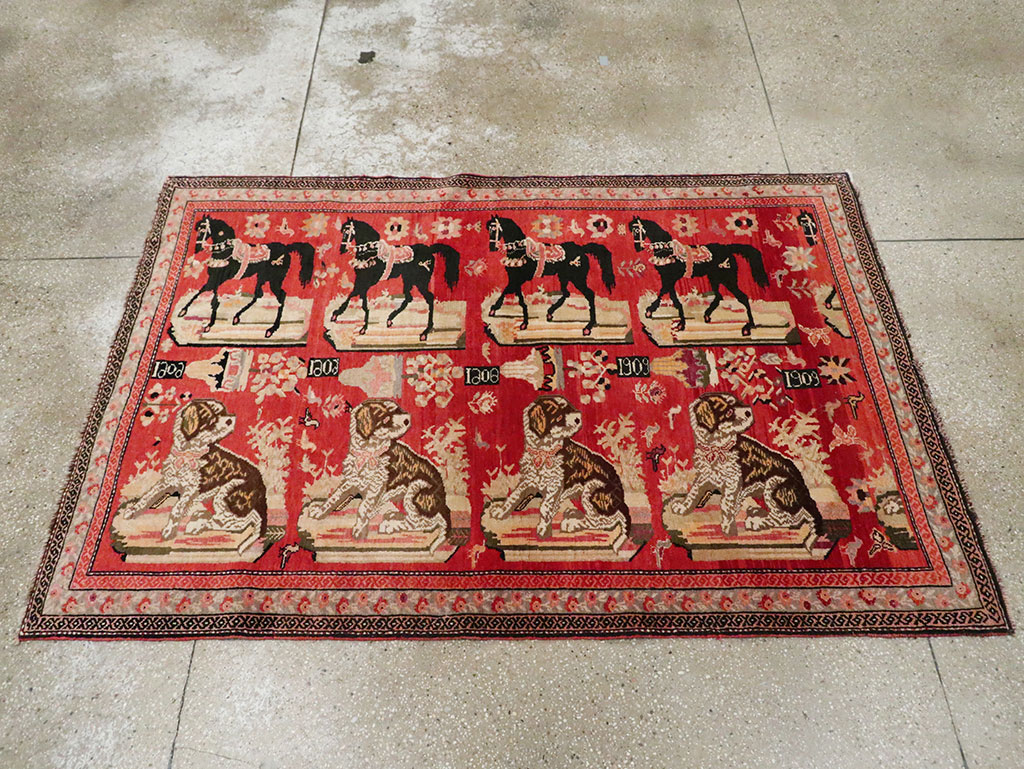 Vintage Pictorial Karabagh Rug, No.29651 - Staging