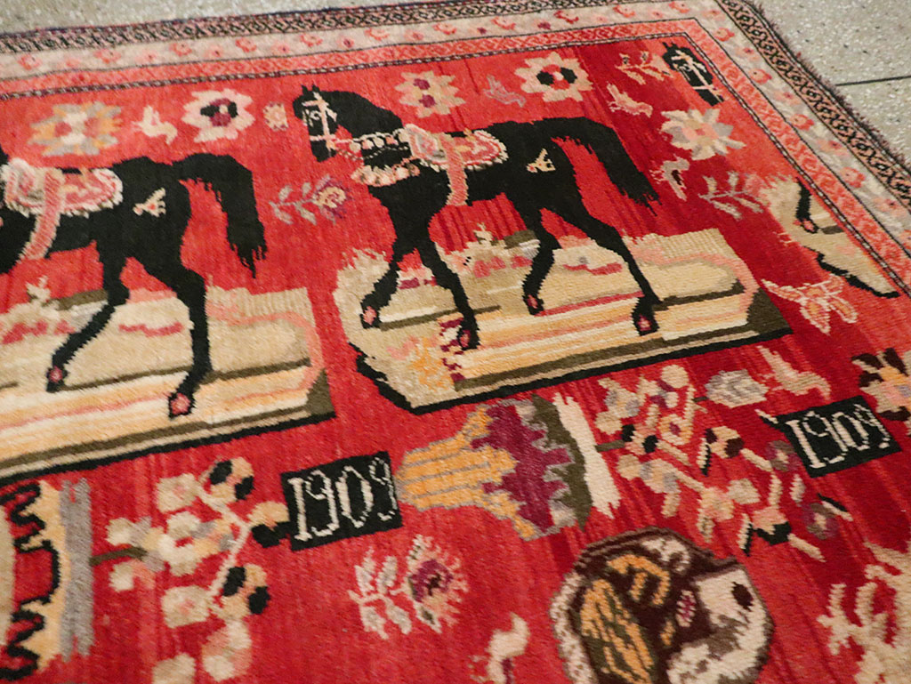 Vintage Pictorial Karabagh Rug, No.29651 - Staging