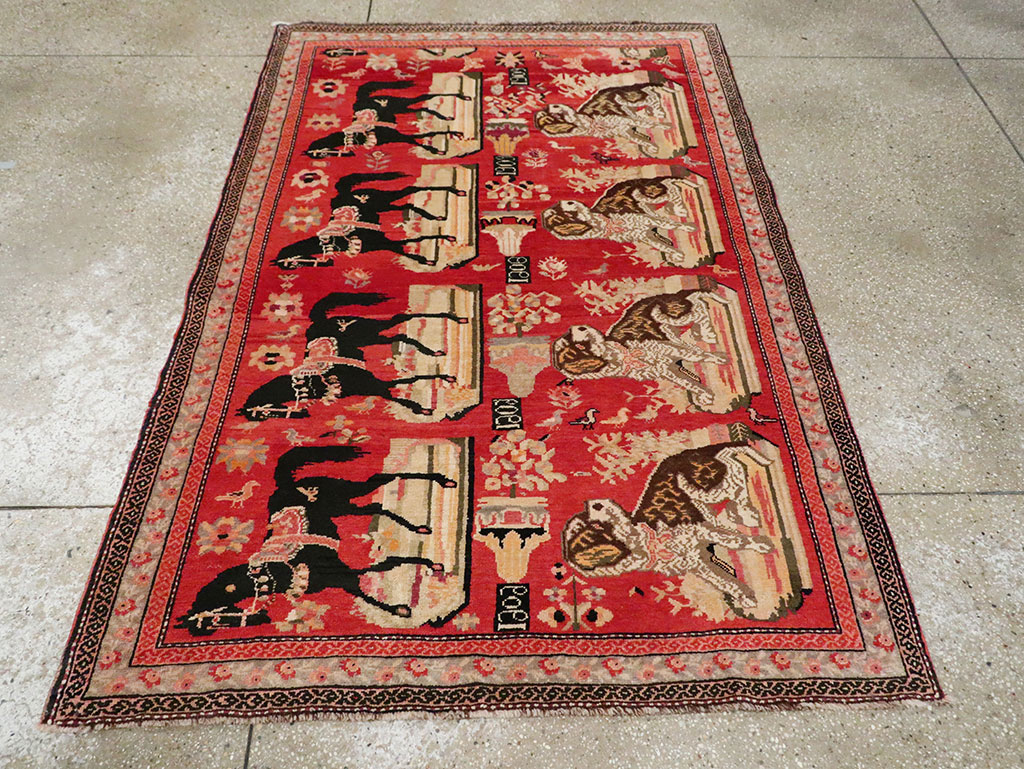 Vintage Pictorial Karabagh Rug, No.29651 - Staging