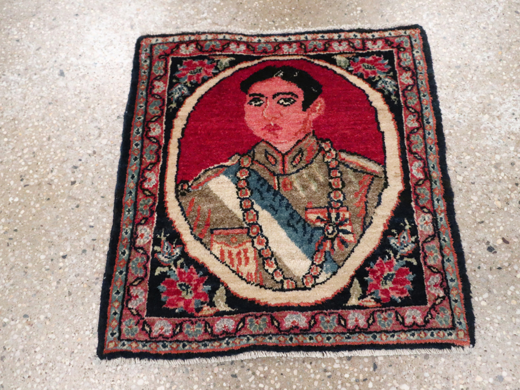 Vintage Persian Tabriz Pictorial Throw Rug, No.29686 - Staging