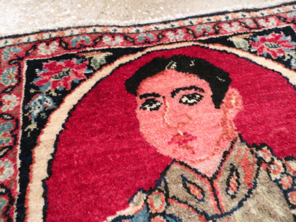 Vintage Persian Tabriz Pictorial Throw Rug, No.29686 - Staging