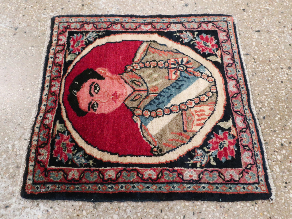 Vintage Persian Tabriz Pictorial Throw Rug, No.29686 - Staging