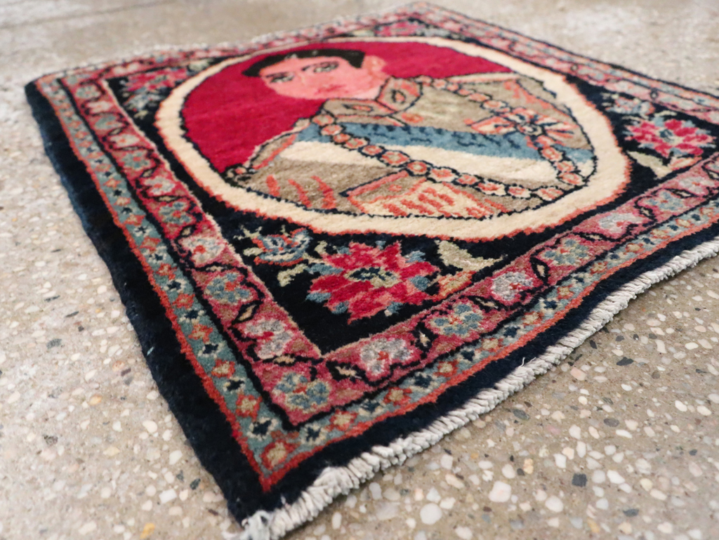 Vintage Persian Tabriz Pictorial Throw Rug, No.29686 - Staging