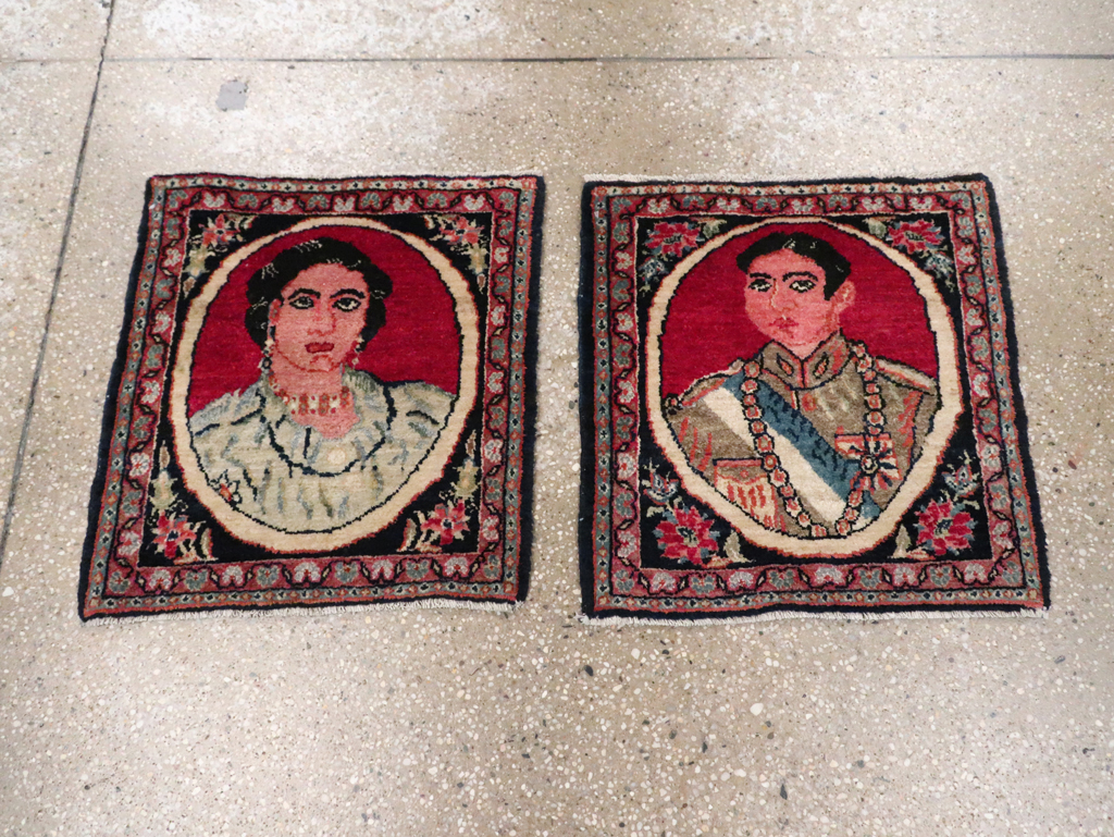 Vintage Persian Tabriz Pictorial Throw Rug, No.29686 - Staging