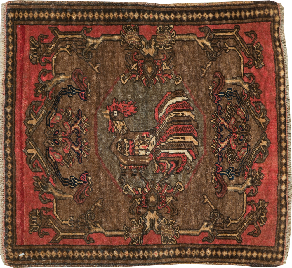 Antique Persian Malayer Pictorial Throw Rug, No.29687 - Staging