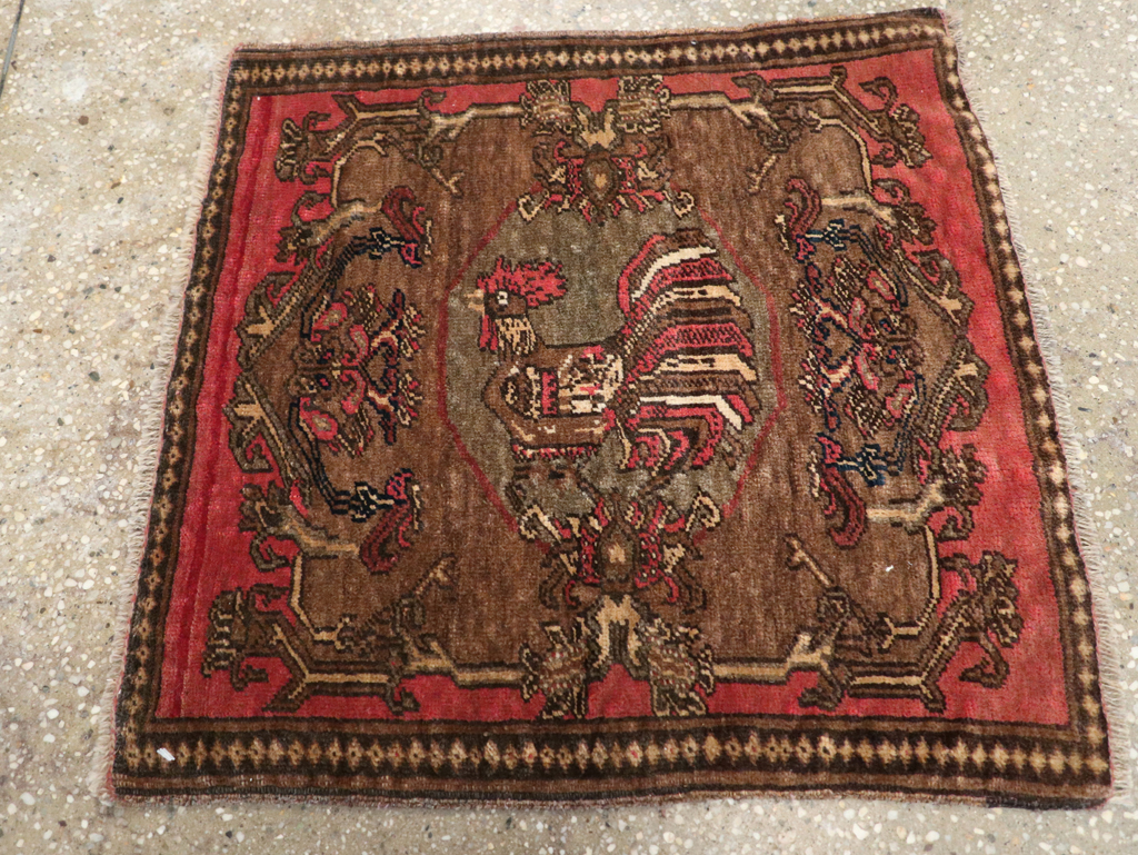 Antique Persian Malayer Pictorial Throw Rug, No.29687 - Staging