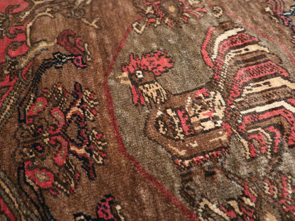 Antique Persian Malayer Pictorial Throw Rug, No.29687 - Staging