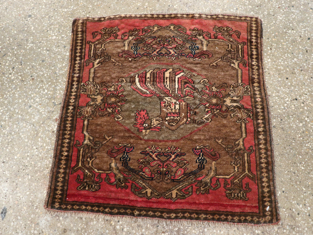 Antique Persian Malayer Pictorial Throw Rug, No.29687 - Staging