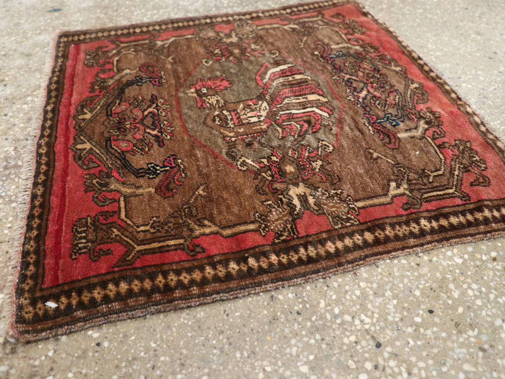 Antique Persian Malayer Pictorial Throw Rug, No.29687 - Staging