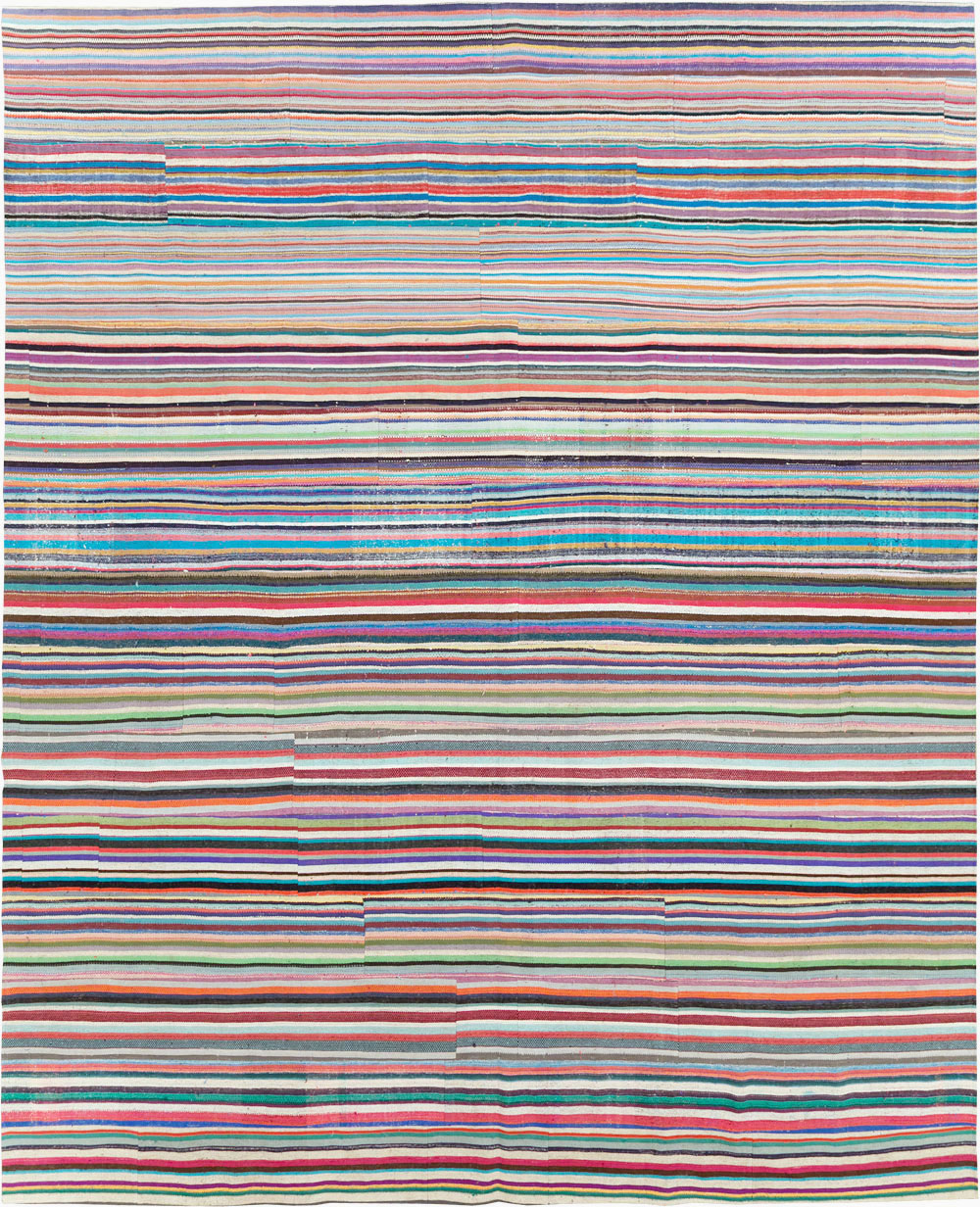 Contemporary Colorful Turkish Flat-Weave Kilim, No.29692 - Staging