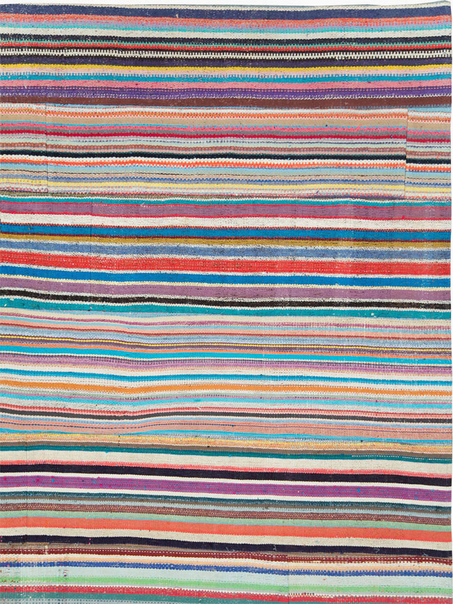 Contemporary Colorful Turkish Flat-Weave Kilim, No.29692 - Staging