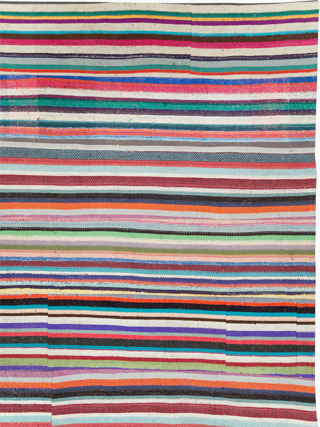 Contemporary Colorful Turkish Flat-Weave Kilim, No.29692 - Staging