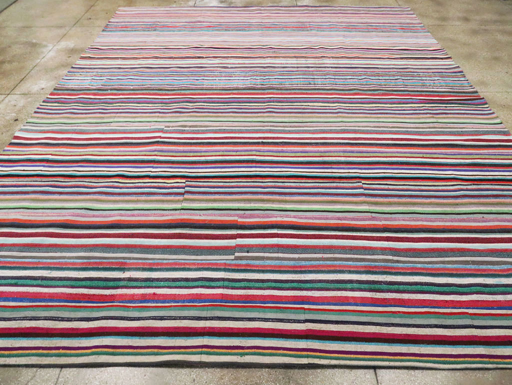 Contemporary Colorful Turkish Flat-Weave Kilim, No.29692 - Staging