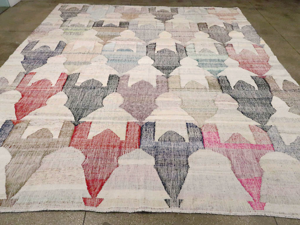 Turkish Contemporary Flatweave Kilim Large Room Size Carpet, No.29696 - Staging