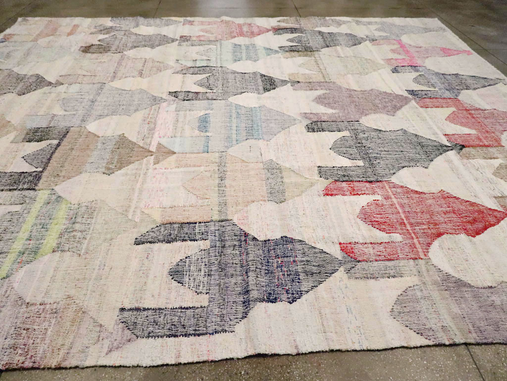 Turkish Contemporary Flatweave Kilim Large Room Size Carpet, No.29696 - Staging