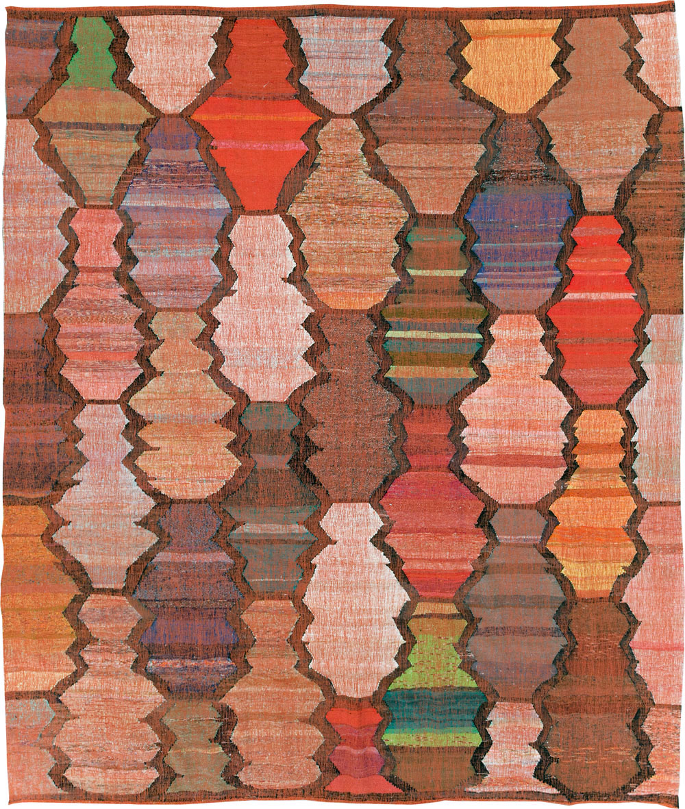 Contemporary Turkish Flatweave Kilim Room Size Carpet, No.29697 - Staging