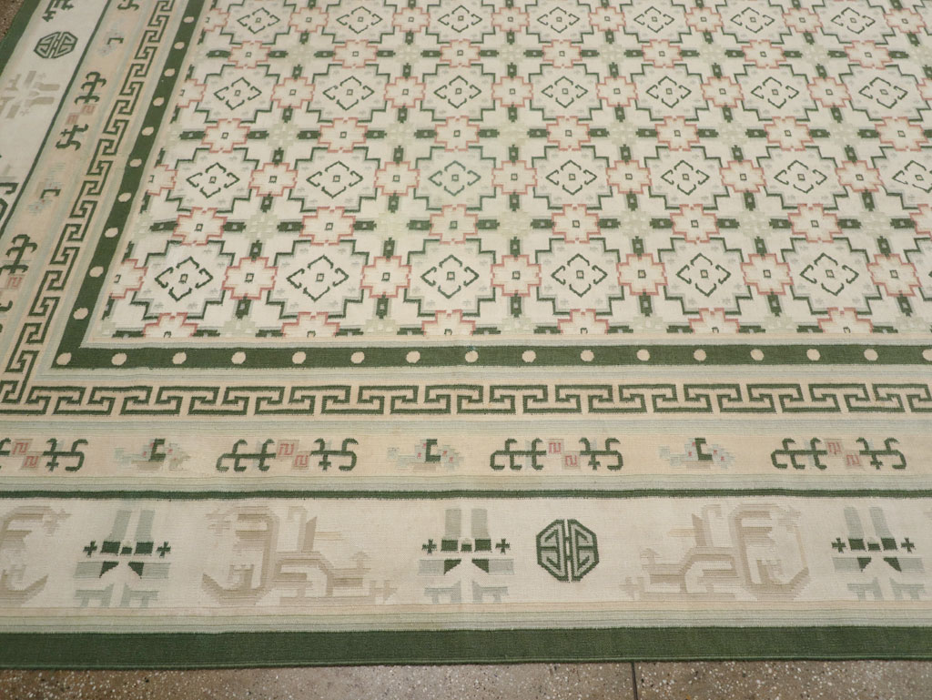 Large Vintage Indian Dhurrie Flatweave Carpet, No.29705 - Staging