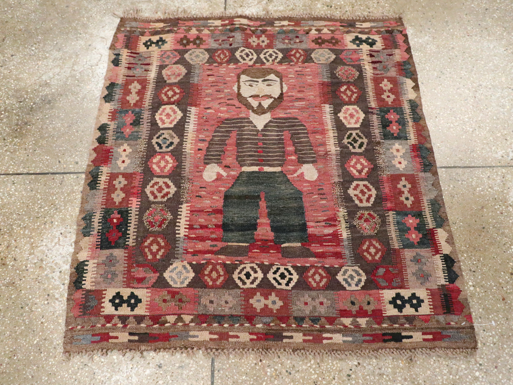 Vintage Turkish Pictorial Flatweave Kilim, No.29735 - Staging