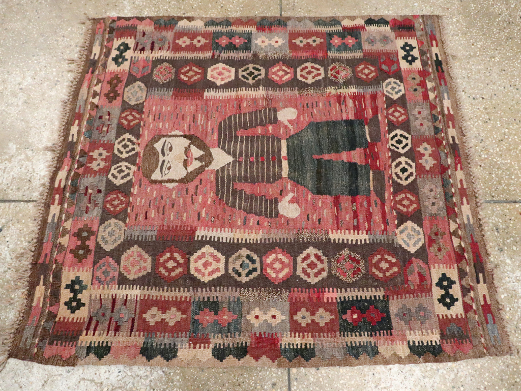 Vintage Turkish Pictorial Flatweave Kilim, No.29735 - Staging