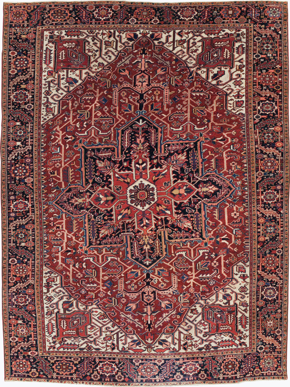 Vintage Persian Heriz Room Size Carpet, No.29742 - Staging