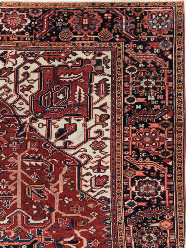 Vintage Persian Heriz Room Size Carpet, No.29742 - Staging