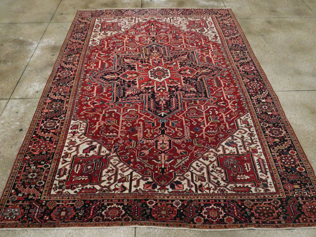 Vintage Persian Heriz Room Size Carpet, No.29742 - Staging