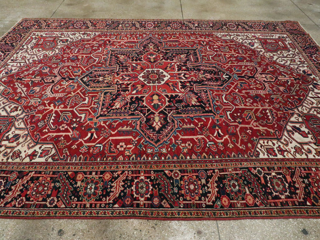 Vintage Persian Heriz Room Size Carpet, No.29742 - Staging