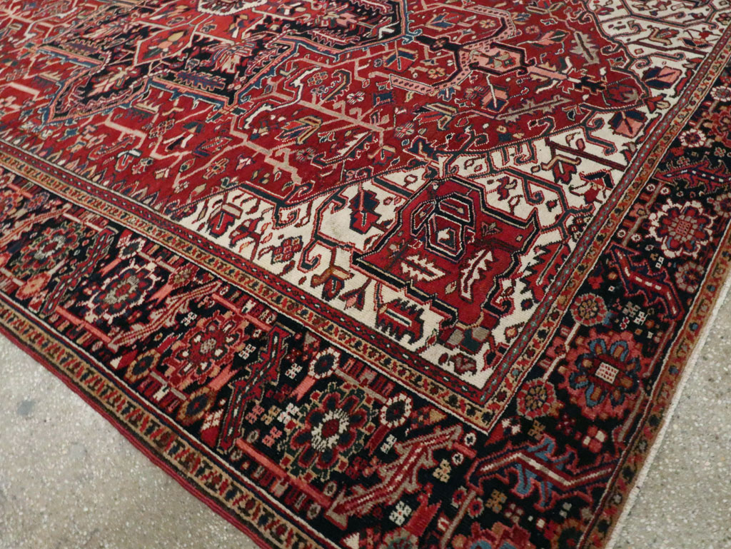 Vintage Persian Heriz Room Size Carpet, No.29742 - Staging