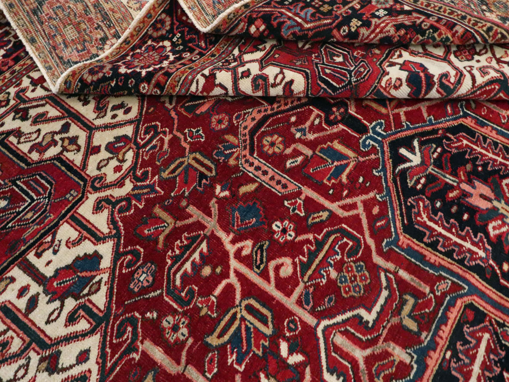 Vintage Persian Heriz Room Size Carpet, No.29742 - Staging